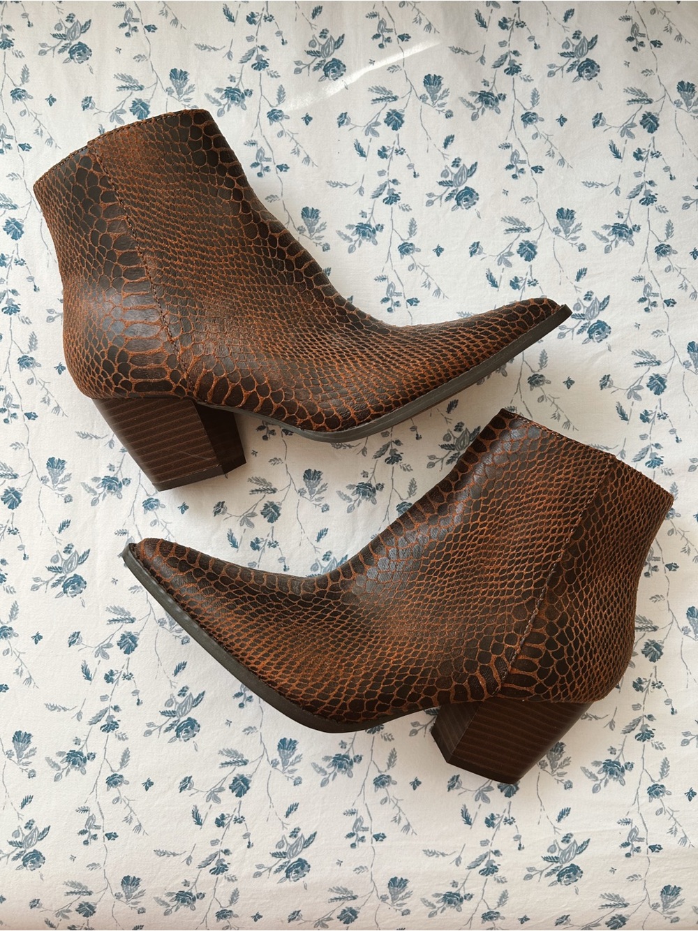 Coconuts by Matisse Brown Snake-Print Pointed Ankle Booties